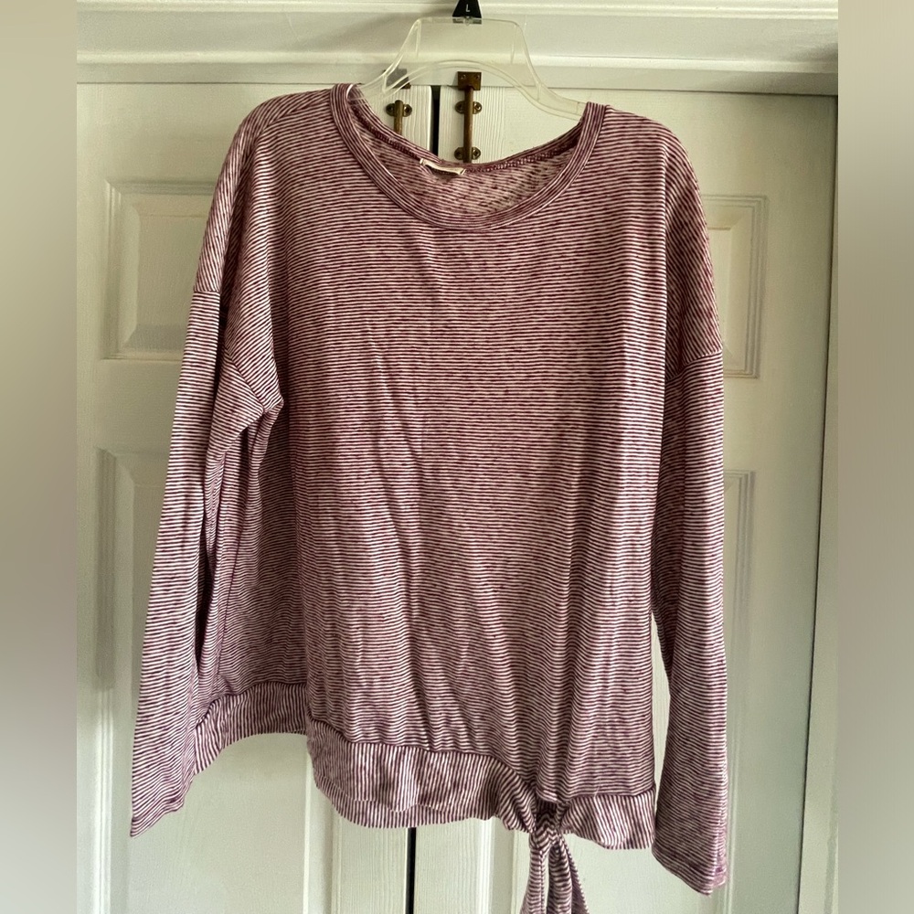 Maroon Striped Cotton Bleu Women's Top